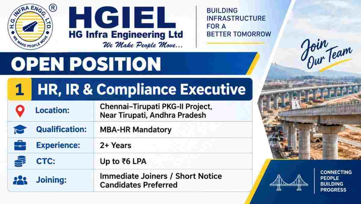 HG Infra Recruitment 2026 | HR, IR & Compliance