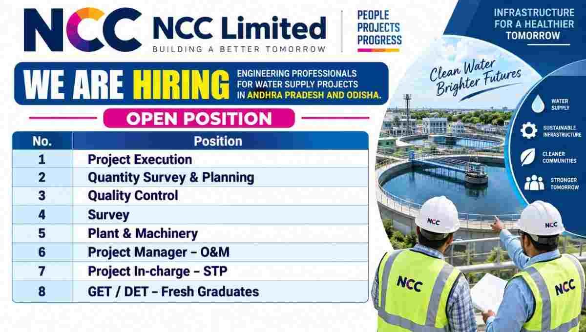 NCC Limited Recruitment 2026 | Water Supply Projects