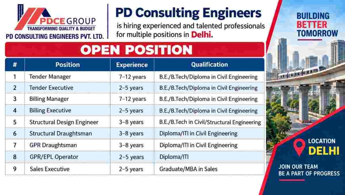 PDCE Group Urgent Recruitment 2026 | for B.E./ B.Tech/ Diploma in Civil Engineering Degree