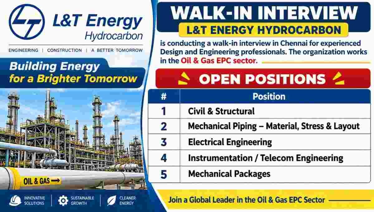 L&T Energy Walk-In Interview 2026 | for Oil & Gas EPC Jobs