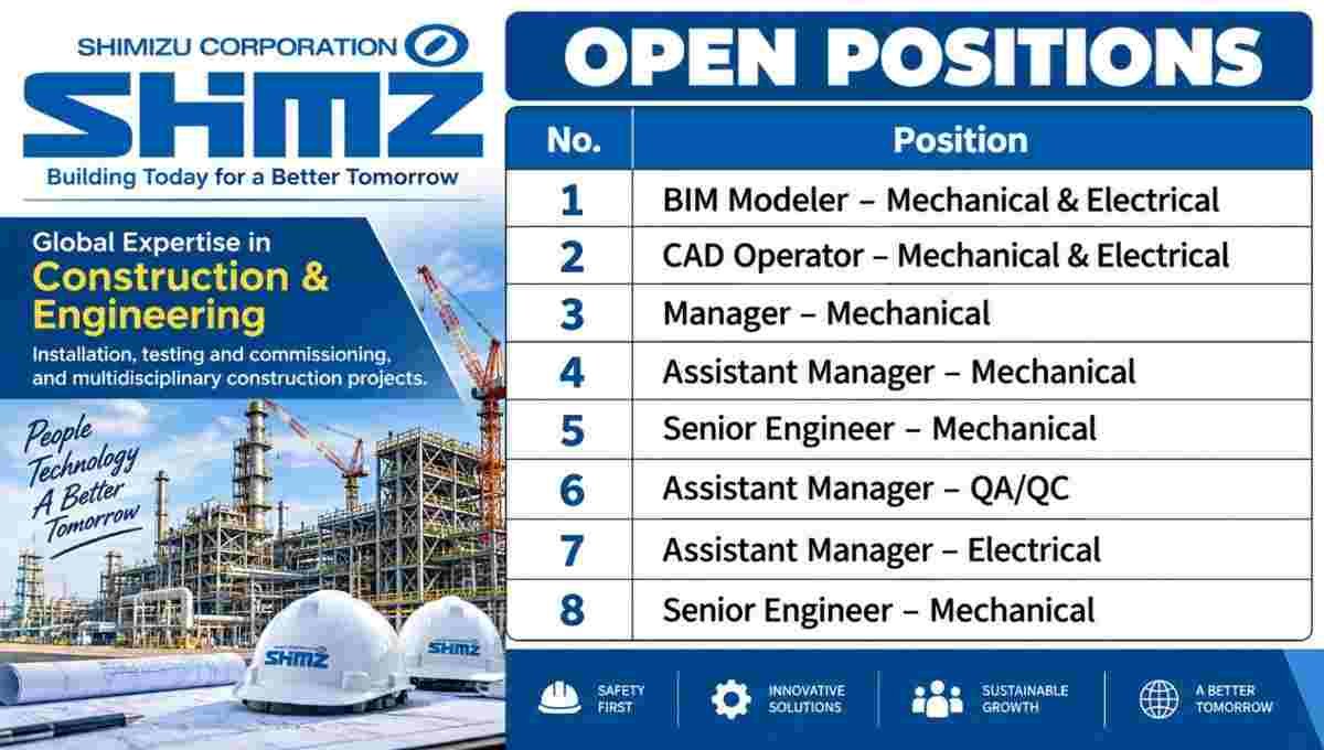 Shimizu Urgent Recruitment 2026 | Industrial and Commercial Construction Projects