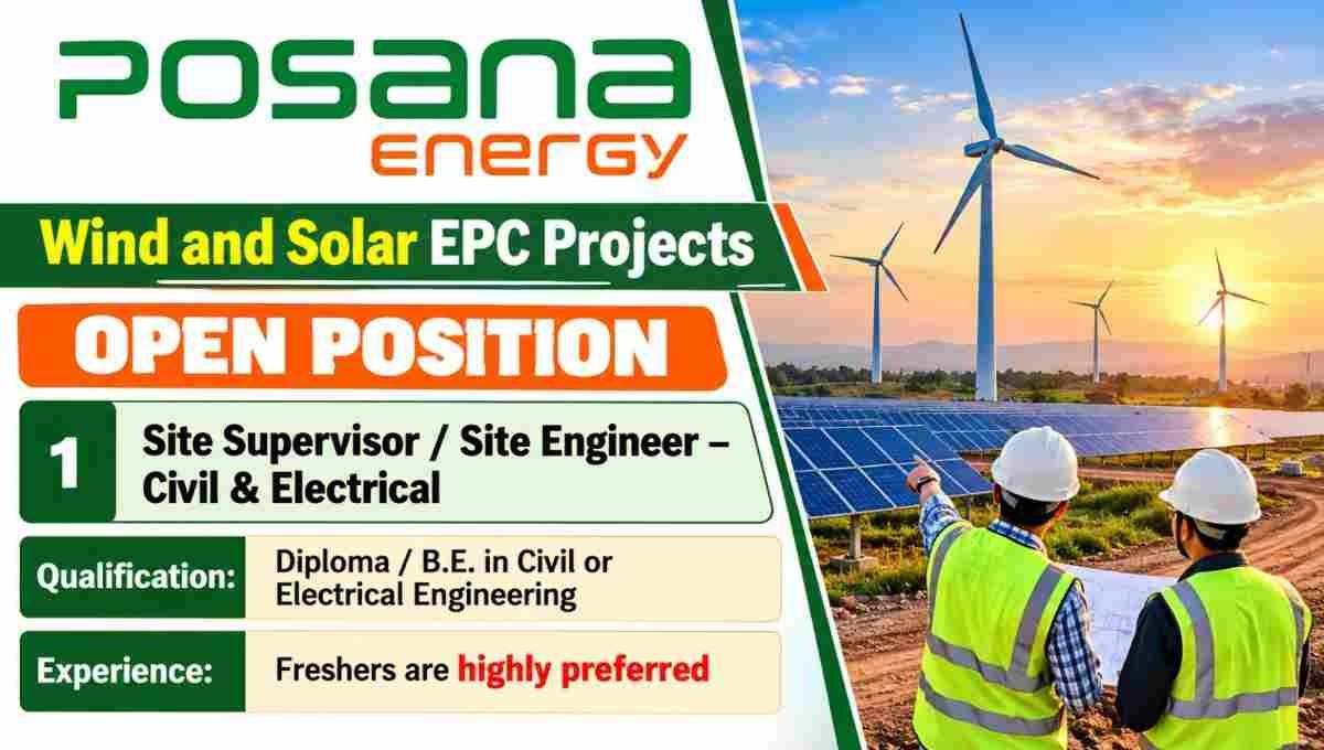 Posana Energy Urgent Recruitment 2026 – Wind and Solar EPC Projects