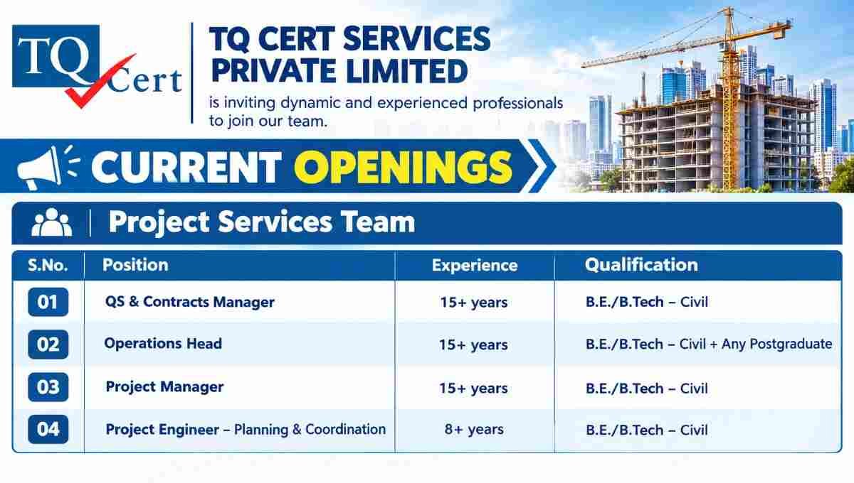 TQ Cert Services Recruitment 2026 – Project Management & PMC Jobs | Apply Now