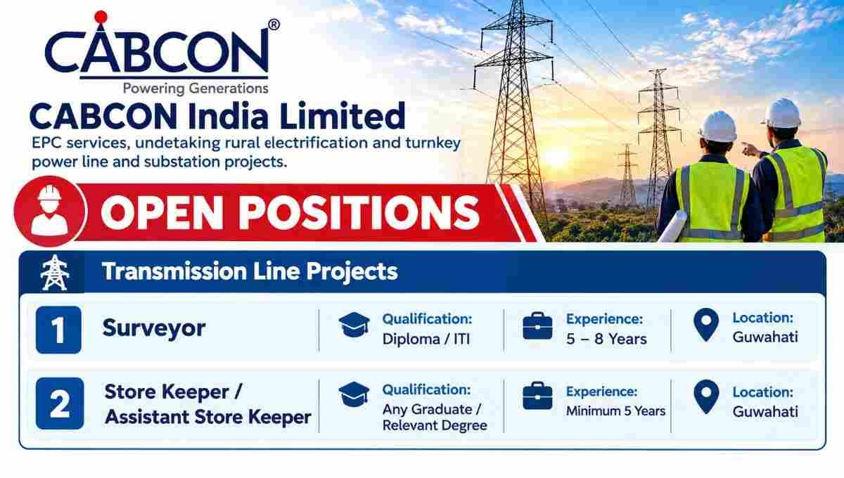 CABCON India Limited Recruitment 2026 – Surveyor & Store Keeper Jobs in Guwahati