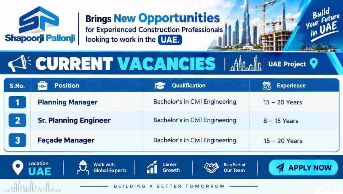 Shapoorji Pallonji Vacancy 2026 | Large-Scale Building Projects | Urgent Hiring