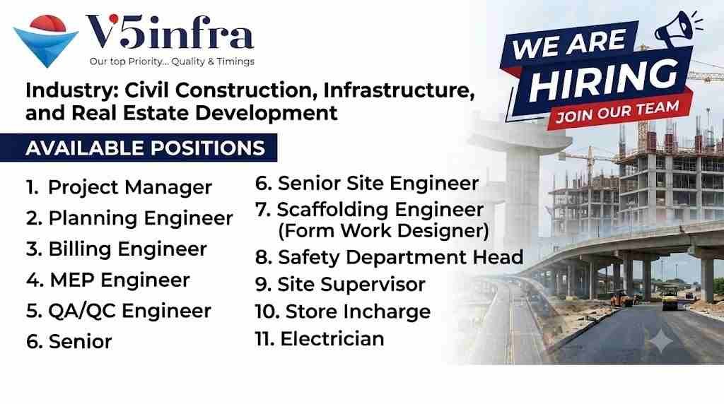 V5infra Urgent Recruitment 2026 | Latest Construction Job Openings