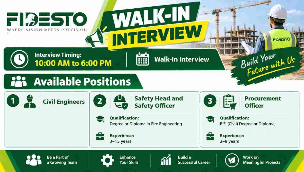 FIDESTO Walk-In Interview 2026 | Urgent Hiring for Civil Engineers and Other Positions in Pune