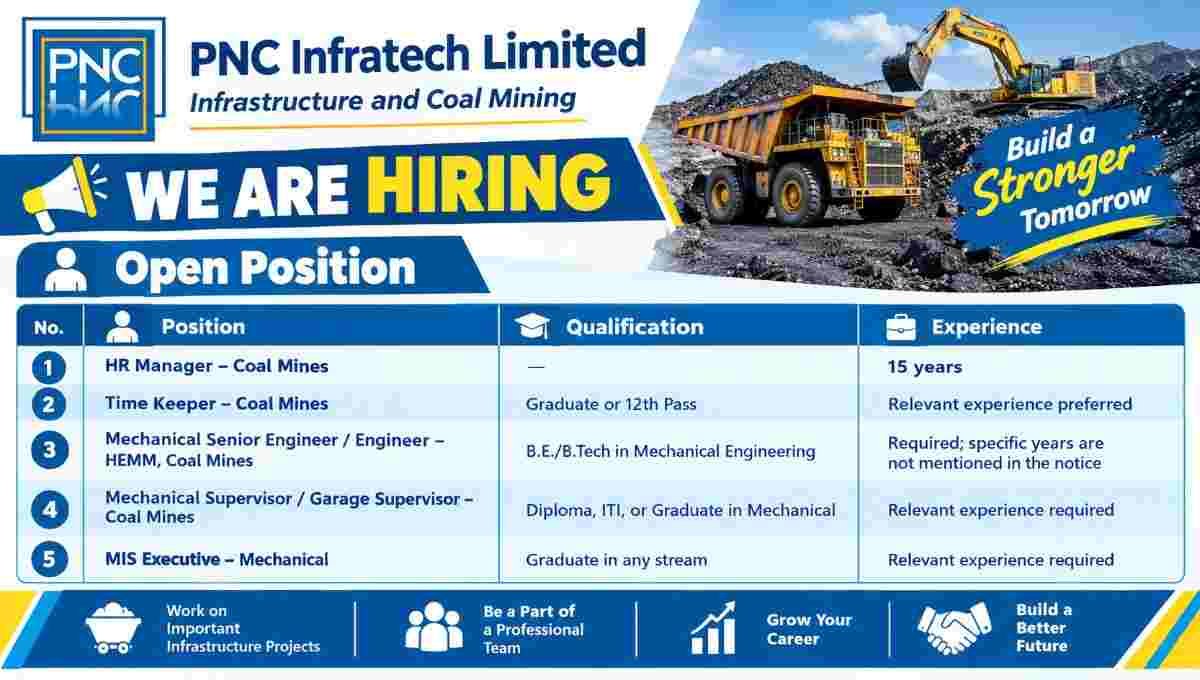 PNC Infratech Urgent Recruitment 2026 | Multiple Job Vacancies in Coal Mines