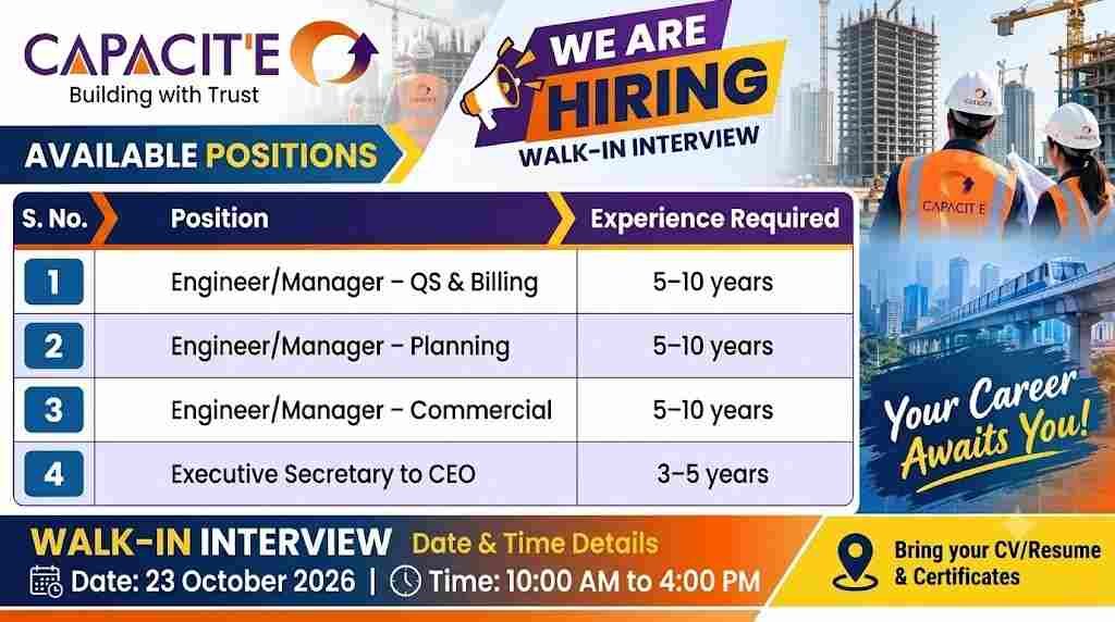 Capacite Walk-In Interview 2026 | for QS, Planning and Commercial Jobs in Delhi | Urgent Hiring