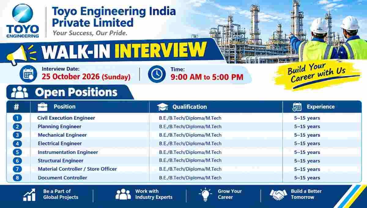 Toyo Engineering Walk-In Interview 2026 | Construction Sites Jobs Across India | Apply Now