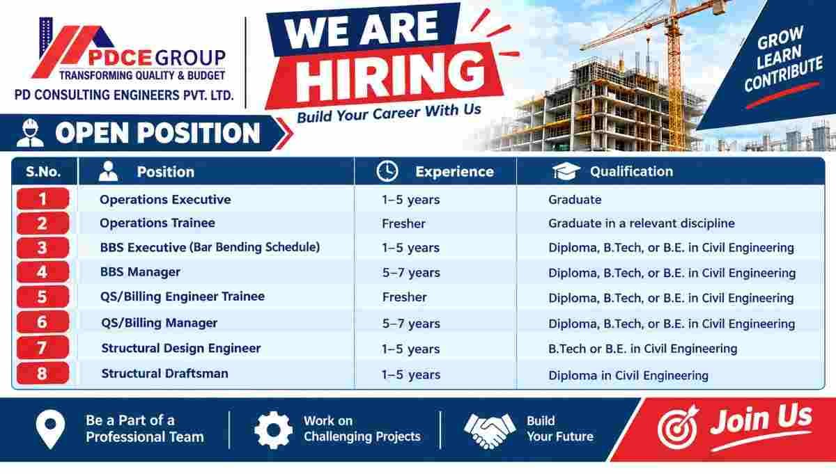 PDCE Group Urgent Recruitment 2026 – Consulting Engineering, BBS and Billing Jobs in Delhi